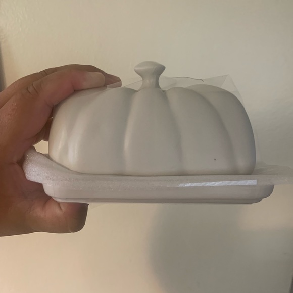 Rae Dunn pumpkin shaped topper butter dish with tray - Picture 5 of 6